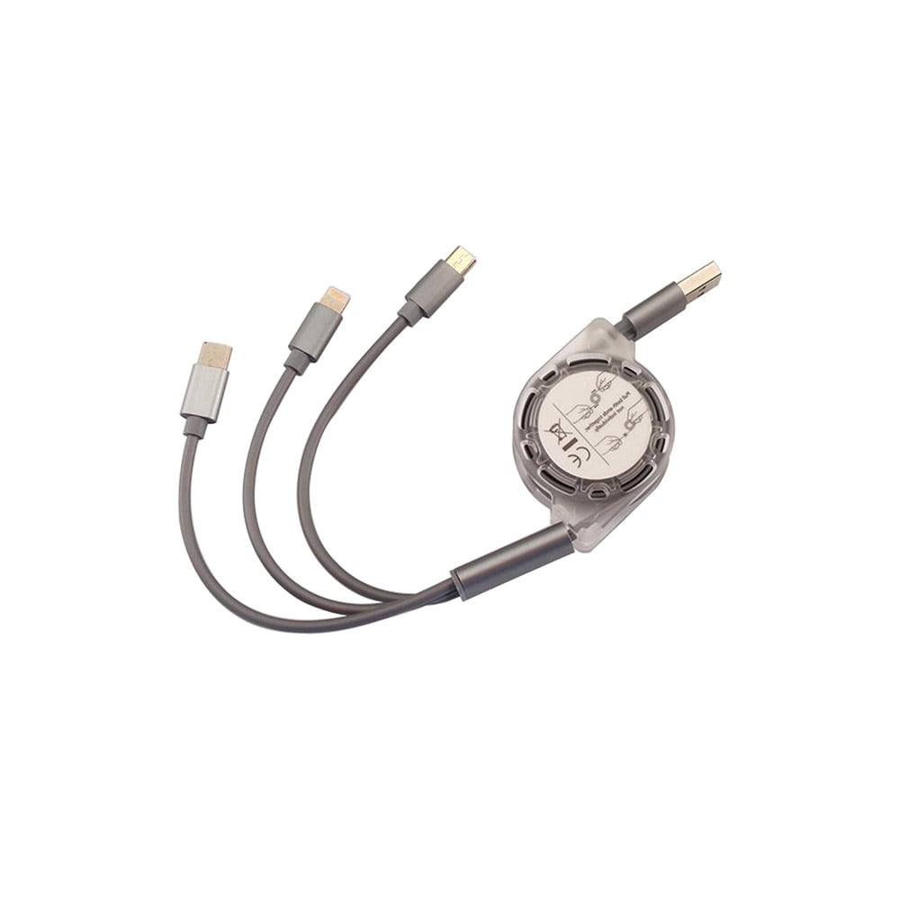 3i1 Ladekabel  Apple / Samsung / Huawei / Sony Mobiltelefon - Uttrekkbar knutefri