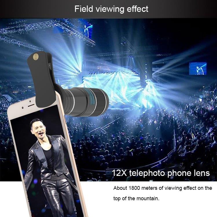 Teleobjektiv 12X optisk zoom med clips til mobiltelefoner