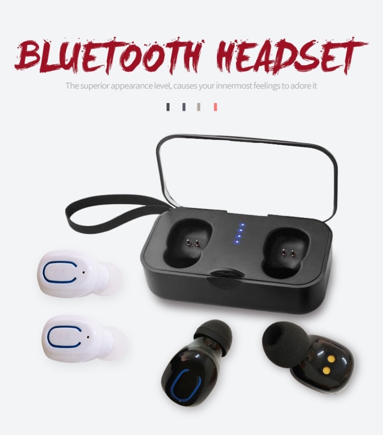 Mini Bluetooth hodetelefoner med ladeetui