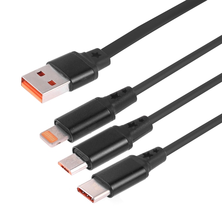 3 i 1 innfoldbar ladekabel USB-C / Type-C + 8Pin + Micro USB