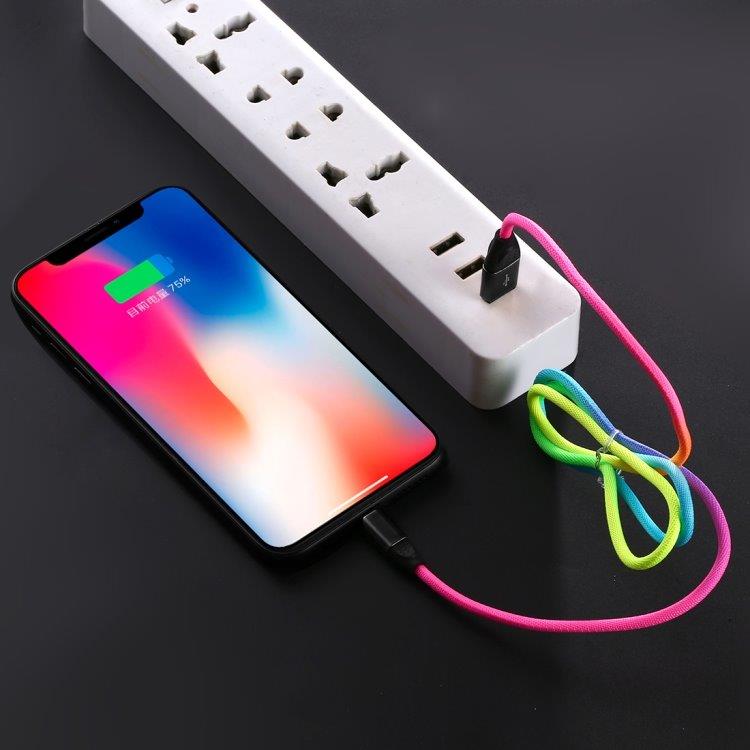 1m USB til 8 Pin ligthning ladekabel -Regnbuefarge
