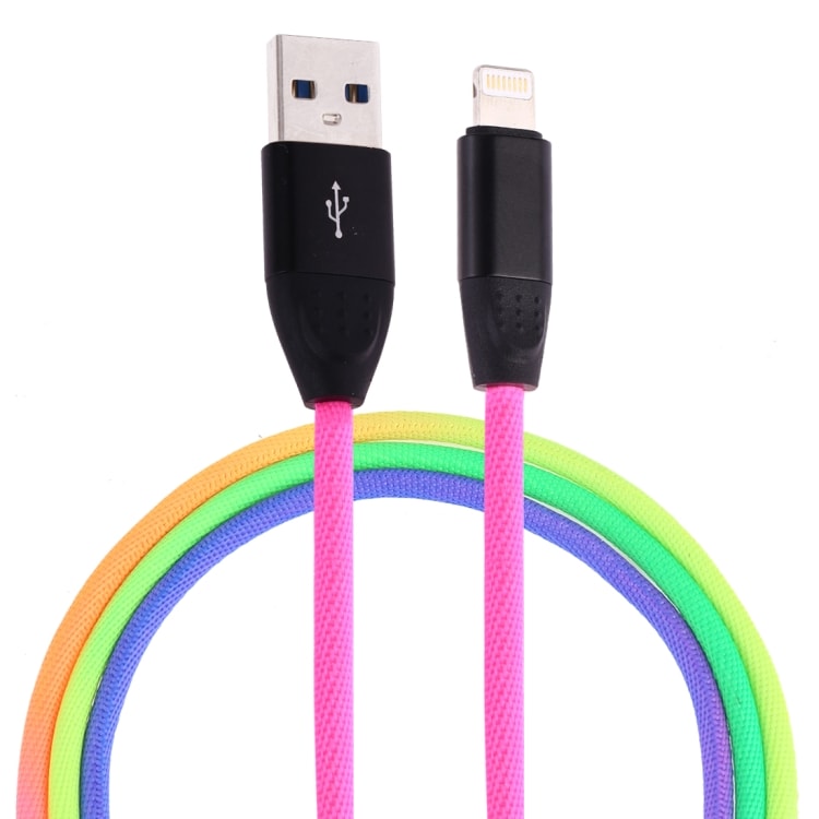 1m USB til 8 Pin ligthning ladekabel -Regnbuefarge