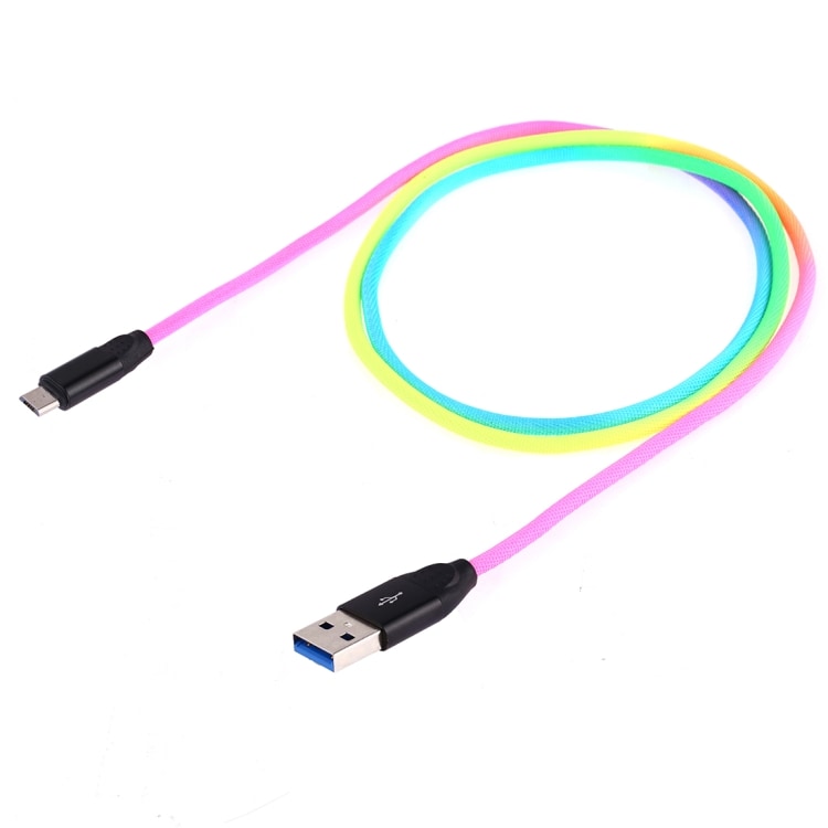 1m USB til Micro USB ladekabel - Regnbuefarge