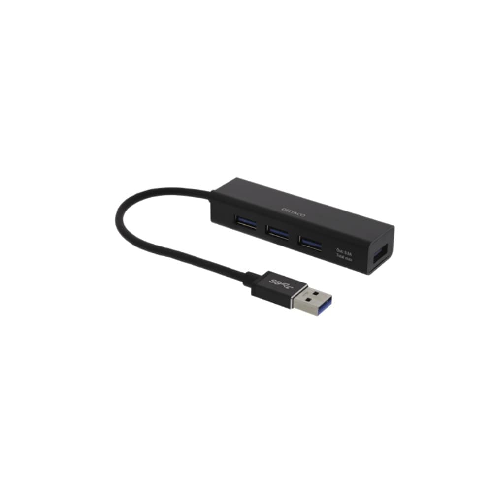 DELTACO USB Mini Hubb med fire USB-A porter