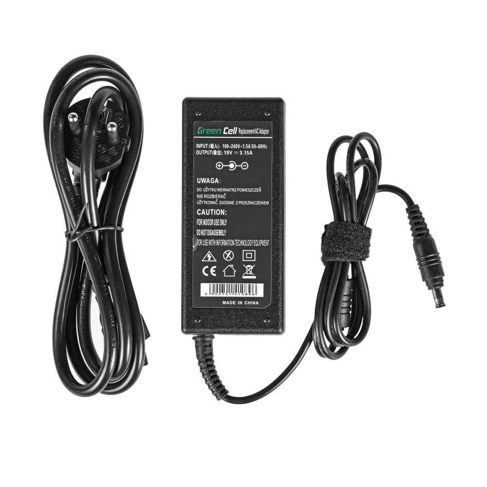 Green Cell lader / AC Adapter til Samsung 60W / 19V 3.16A / 5.5mm-3.0mm