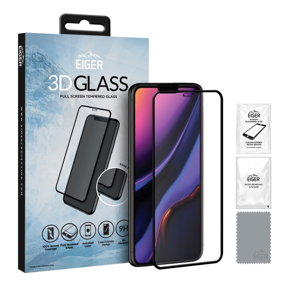 Eiger 3D GLASS Herdet Skjermbeskyttelse til Apple iPhone 11 - Klar/Svart