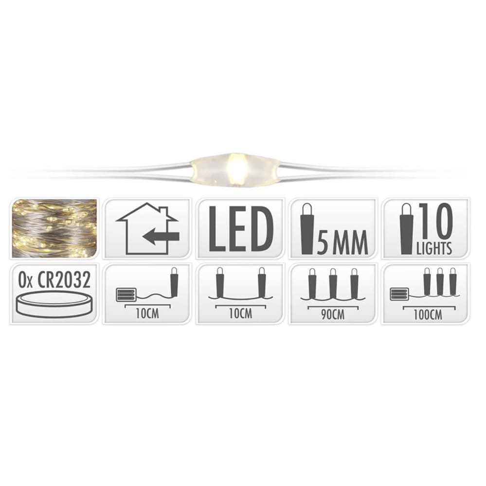 Tynn Batteridrevet Sølvtråd med LED-lamper 1m