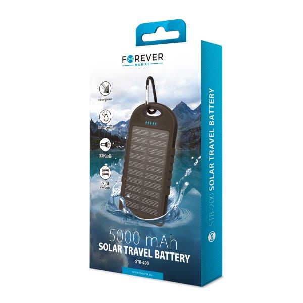 Solcelledrevet Powerbank 5000 mAh - Svart