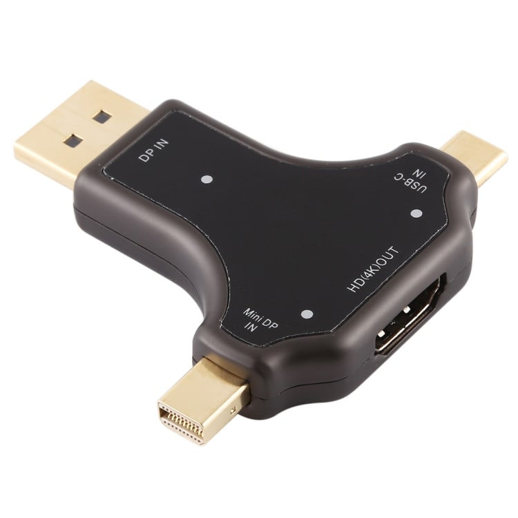 DisplayPort + Mini DisplayPort + USB Type-C til HDMI hunn