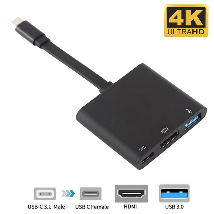 3 i 1  USB-Type-C til PD +  HDMI + USB 3.0 Hunn