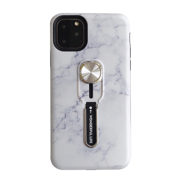 Hvitt Marmordeksel iPhone 11 Pro MAX med Magnet & Fingerholder