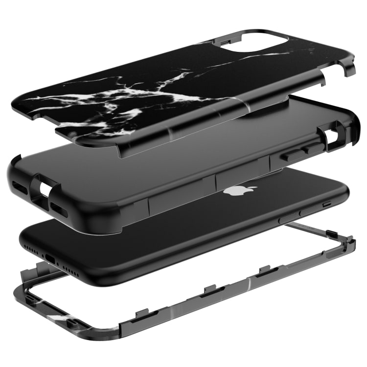 3 i 1 Full Protection Deksel til iPhone 11 - BLACK MARBLE