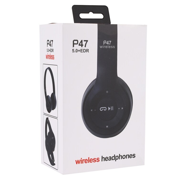 Trådløse P47 Bluetooth hodetelefoner med 3.5 mm uttak - Svart