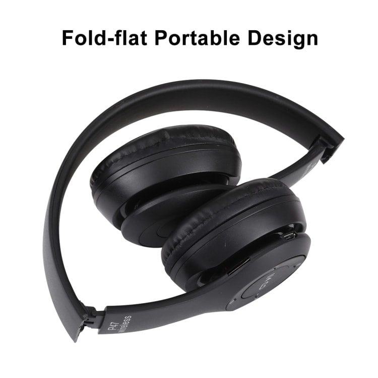 Trådløse P47 Bluetooth hodetelefoner med 3.5 mm uttak - Svart