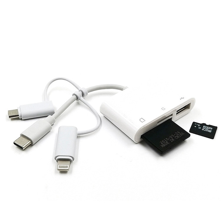 OTG Adapter USB-C / iPhone til USB 2.0 + SD / MicroSD