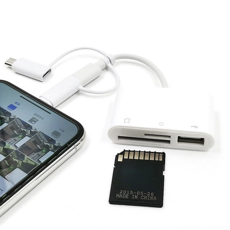 OTG Adapter USB-C / iPhone til USB 2.0 + SD / MicroSD