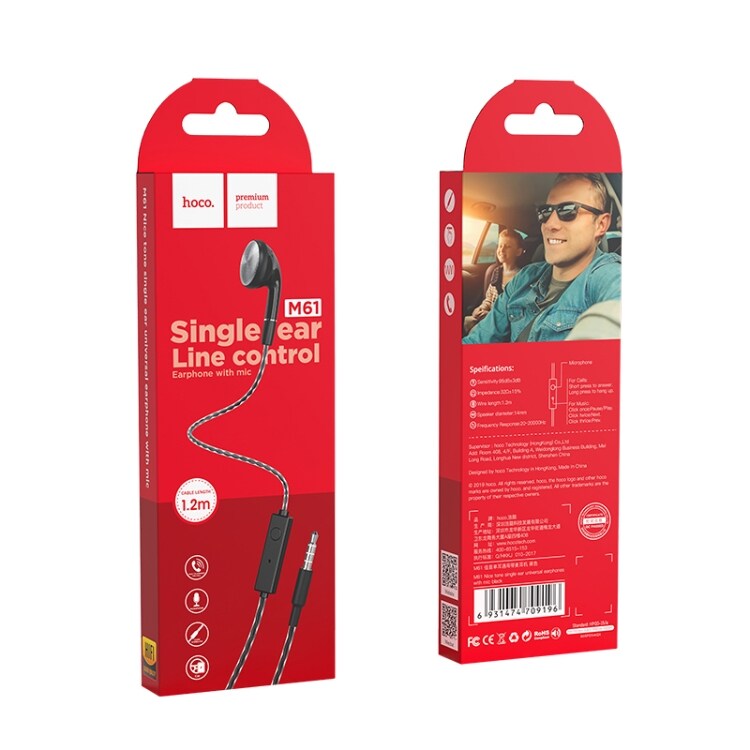 hoco Mono Headset med Mic & 3,5mm Svart