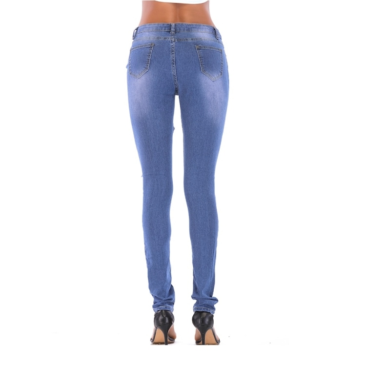 Strech Jeans med hull Blå - L