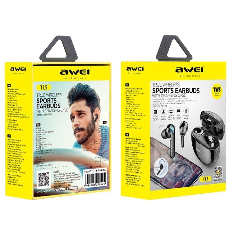 AWEI T15 Svarte Bluetooth Airpods med ladeboks