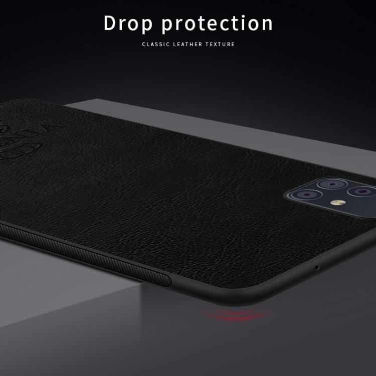 TPU beskyttelsedeksel med lærstruktur til Samsung Galaxy A51, svart