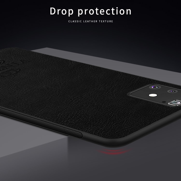 TPU beskyttelsedeksel med lærstruktur til Samsung Galaxy A91 / S10 Lite, svart