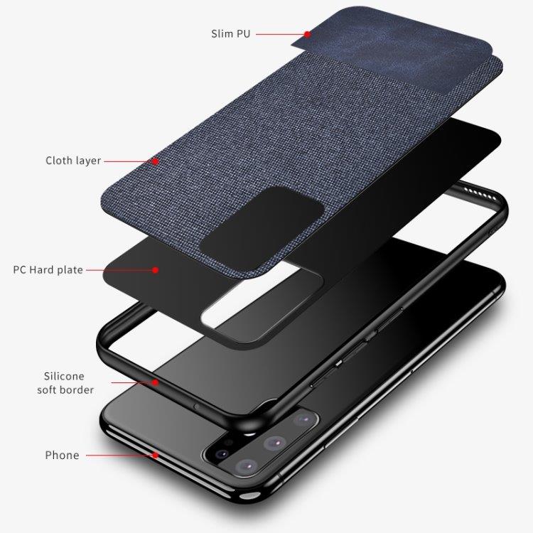 TPU beskyttelsedeksel med tekstiltekstur til Samsung Galaxy S20 Ultra, svart