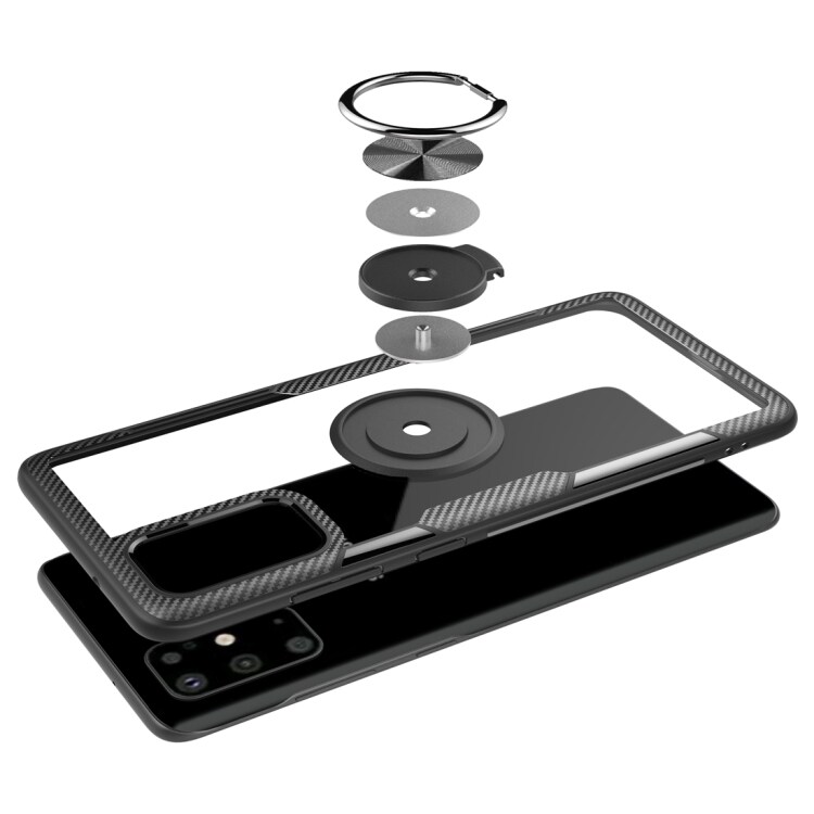 TPU beskyttelsedeksel med mobilring til Samsung Galaxy S20+, sølv/svart
