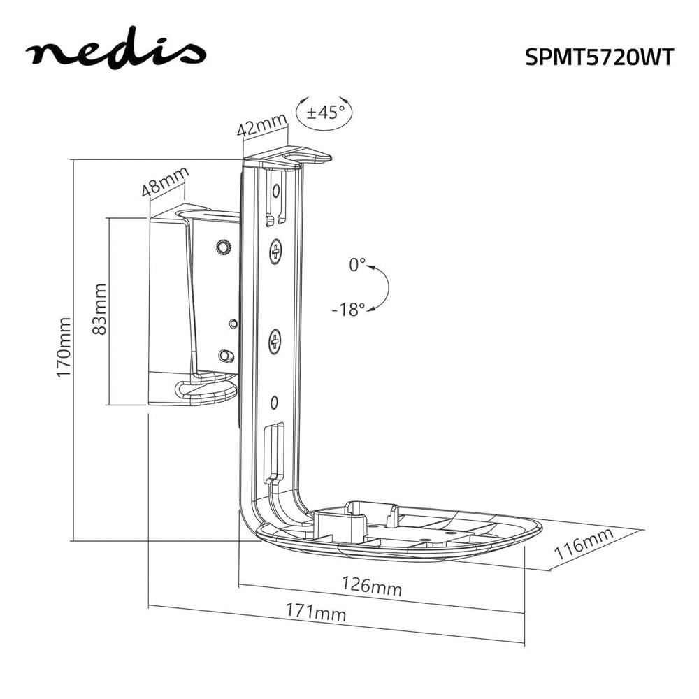 Nedis Veggfeste for Sonos One / Sonos Play:1 Vinkling- og Tiltbart  Maks. 3 kg