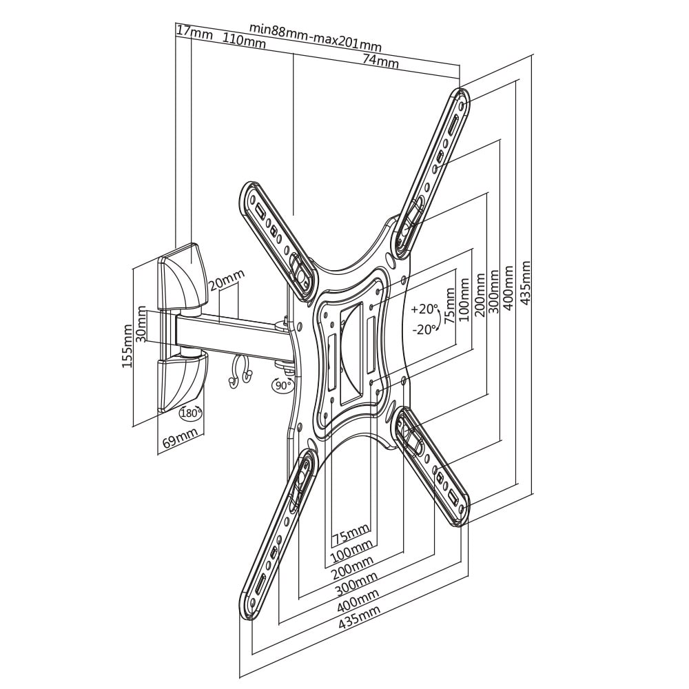 Deltaco Office Veggfeste tiltbar svingbar 23-55" Maks 30kg