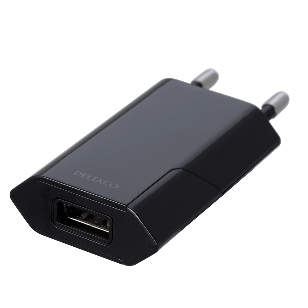 Deltaco USB-vegglader 1A Svart