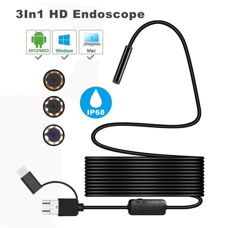 3i1 8mm HD Inspeksjonskamera - Hard 10m Kabel
