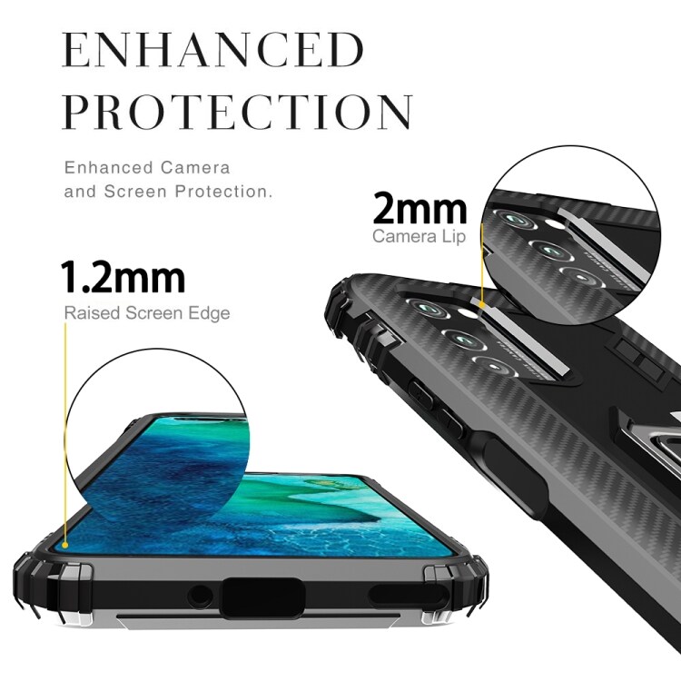 Shockproof Carbon Fiber deksel med ringholder Huawei Honor V30 Pro, Svart