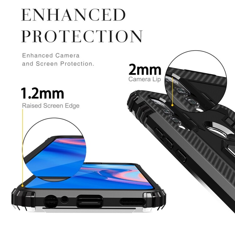 Shockproof Carbon Fiber deksel med ringholder Huawei P Smart Z, Svart