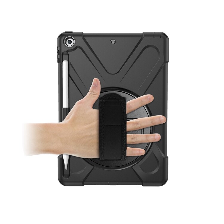 Beskyttelsedeksel med håndreim, skulderbånd, stativ & pennholder iPad 9.7, Svart