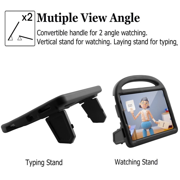 Slagresistent barnevennlig deksel med stativ og håndtak iPad Pro 11 (2020), Svart