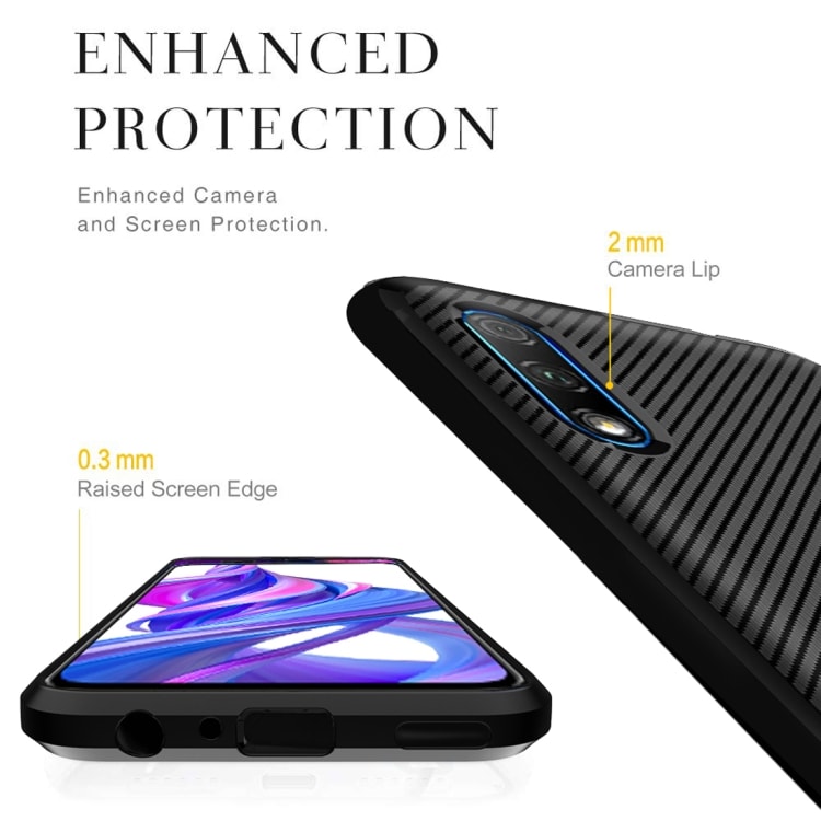 TPU deksel Huawei Honor 9X Pro, Carbon Fiber+Svart