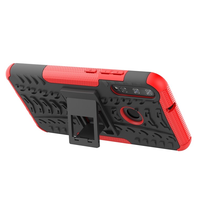 Beskyttelsedeksel med stativ & dekkmønster Huawei Y7P, Svart+Rød