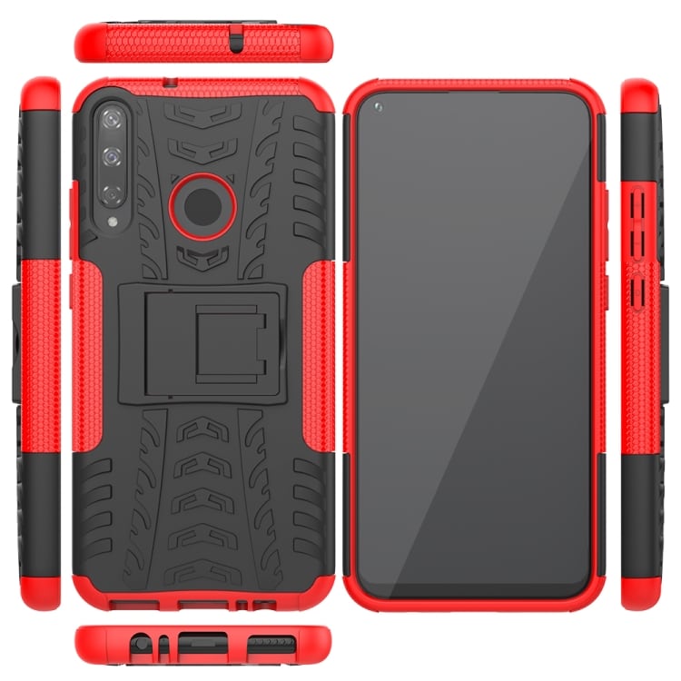 Beskyttelsedeksel med stativ & dekkmønster Huawei Y7P, Svart+Rød