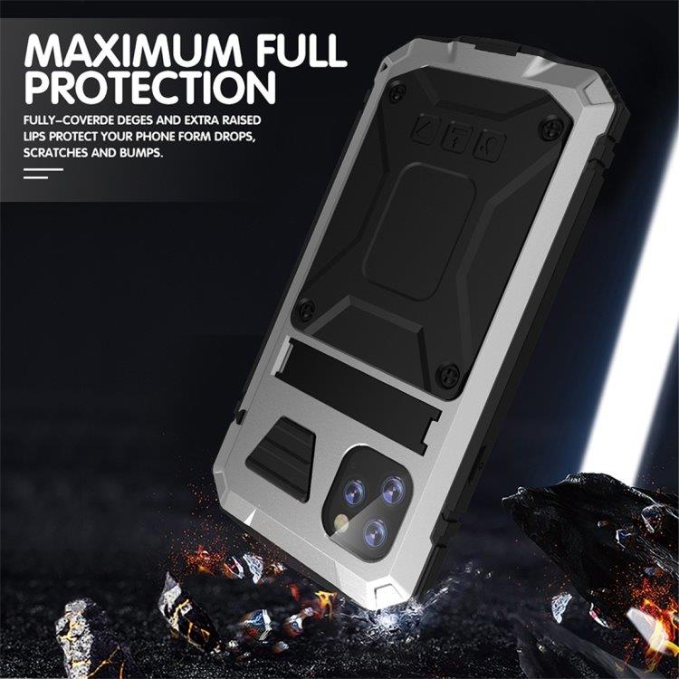 Beskyttelsedeksel med stativ Metall+Silikon iPhone 11 Pro Max, Sølv