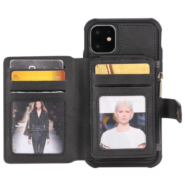 Shockproof lommebokdeksel med stativ & myntlomme iPhone 11, Svart