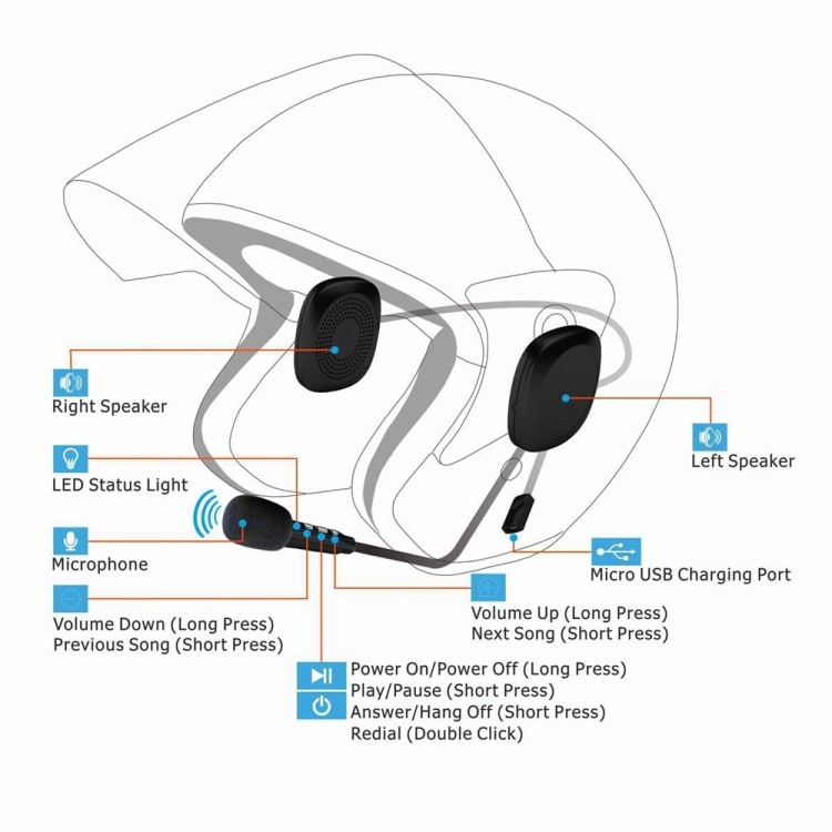 Motorsykkel Bluetooth Intercom Headset med mikrofon