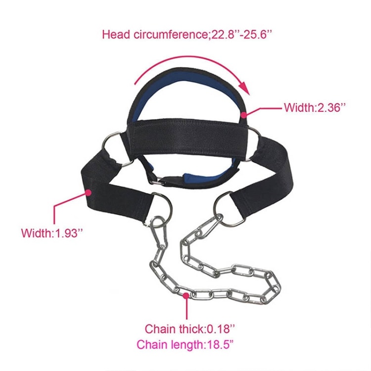 Gym Head Harness - justerbar nakketrener med stålkjetting og polstring