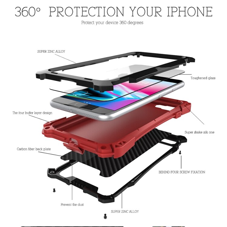 Metallbeskyttelse mot slag, støv og vann til iPhone 8 Svart