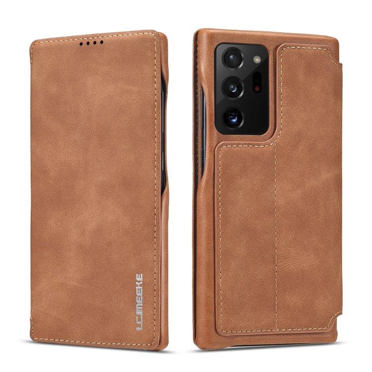 Flipbeskyttelse i lær med lommer for kort til Samsung Galaxy Note20 Ultra Brun