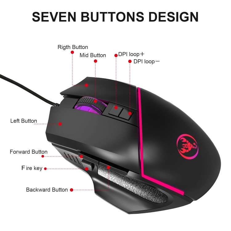 HXSJ  V100 + A876 Tangentbord og mus for gaming