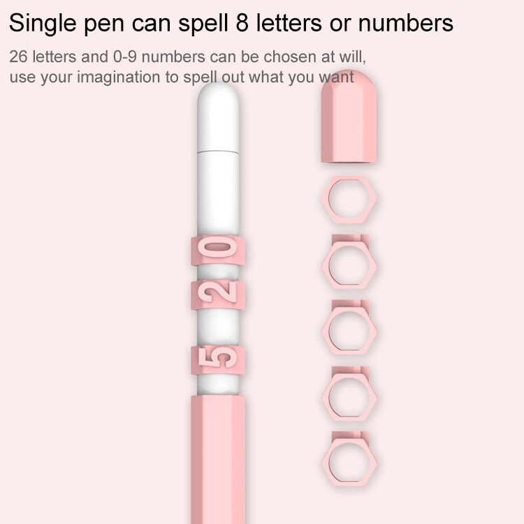 Silikonbeskyttelse med bokstaver og tall for Apple Pencil 1  Grå