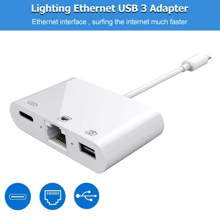 iPhone/iPad hub fra lightning til Ethernet + USB + Lightning