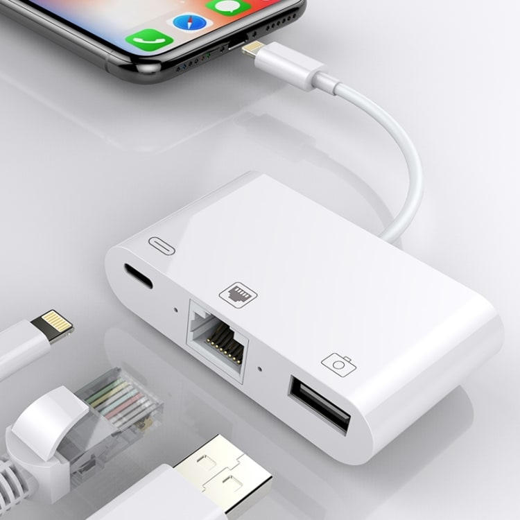 iPhone/iPad hub fra lightning til Ethernet + USB + Lightning