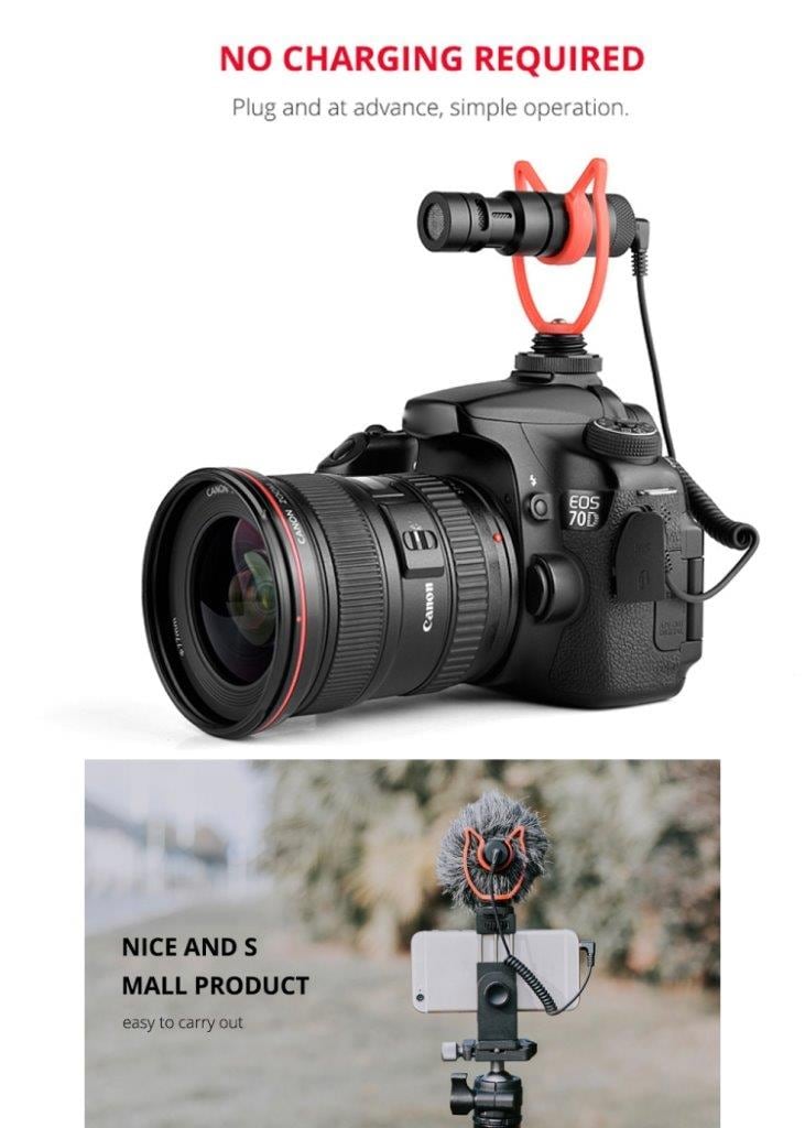 Shotgun-mikrofon med 3.5mm for videoinnspilling