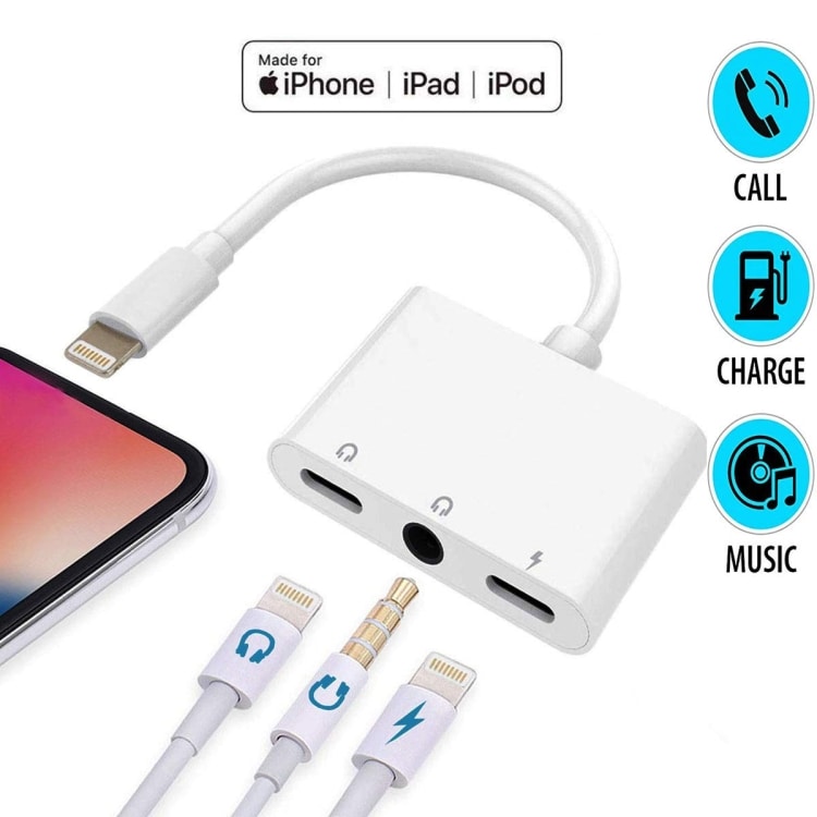 Hodetelefon og ladedapter 2xLightning + 3,5mm til Lightning